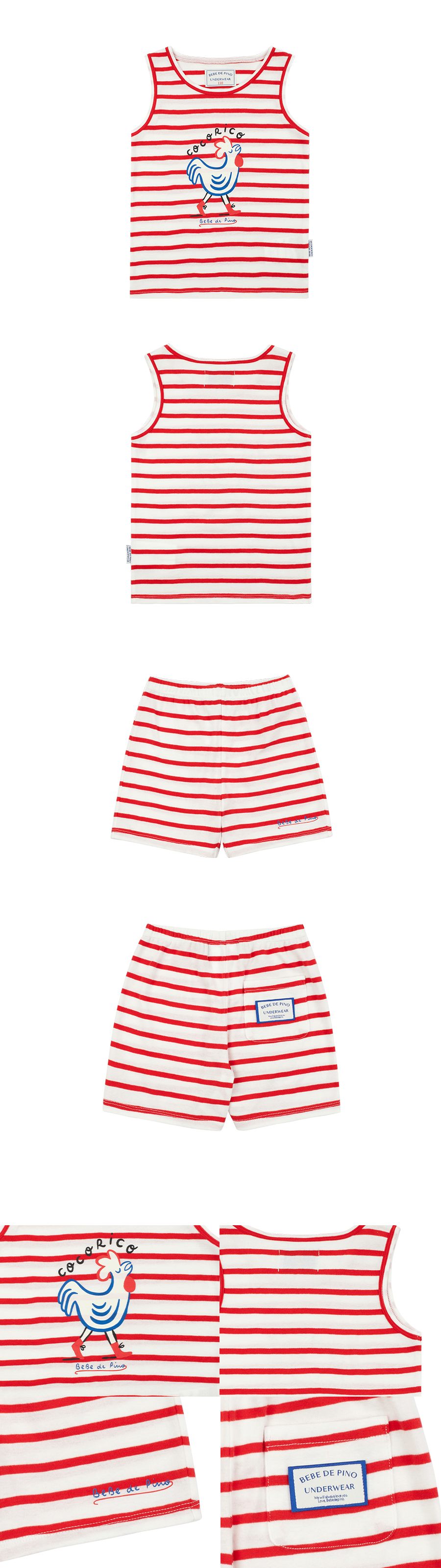 Paris cocorico red stripe loungewear set Details